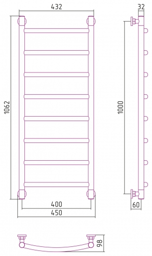 Водяной полотенцесушитель Сунержа Галант+ 1000x400