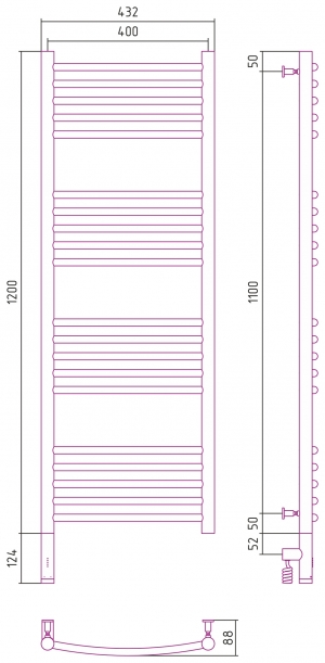 Полотенцесушитель электрический Сунержа Богема 3.0 1200x400